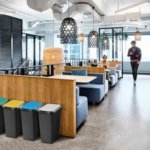 Recycling bins in breakout area