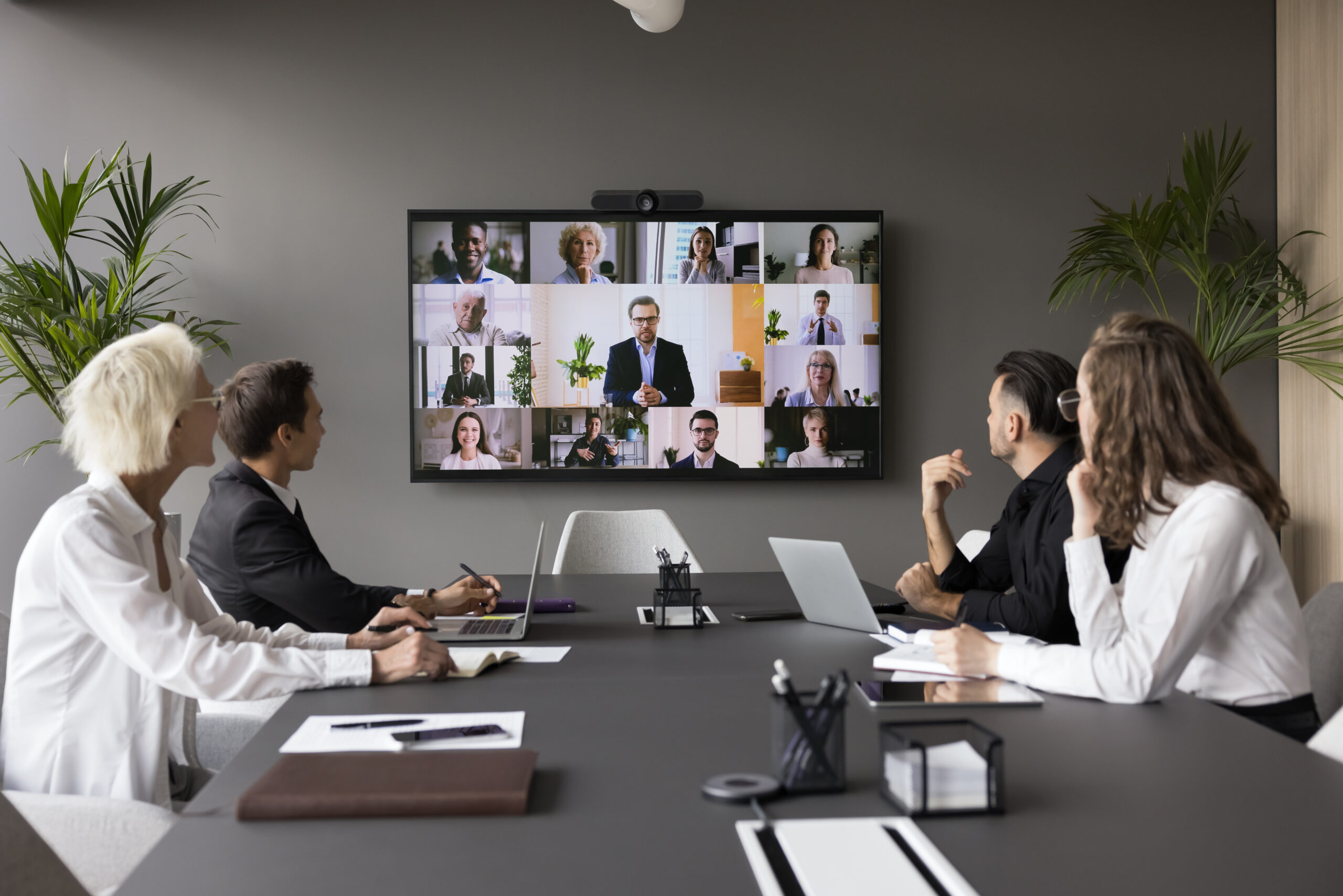 Group meeting using video call app.