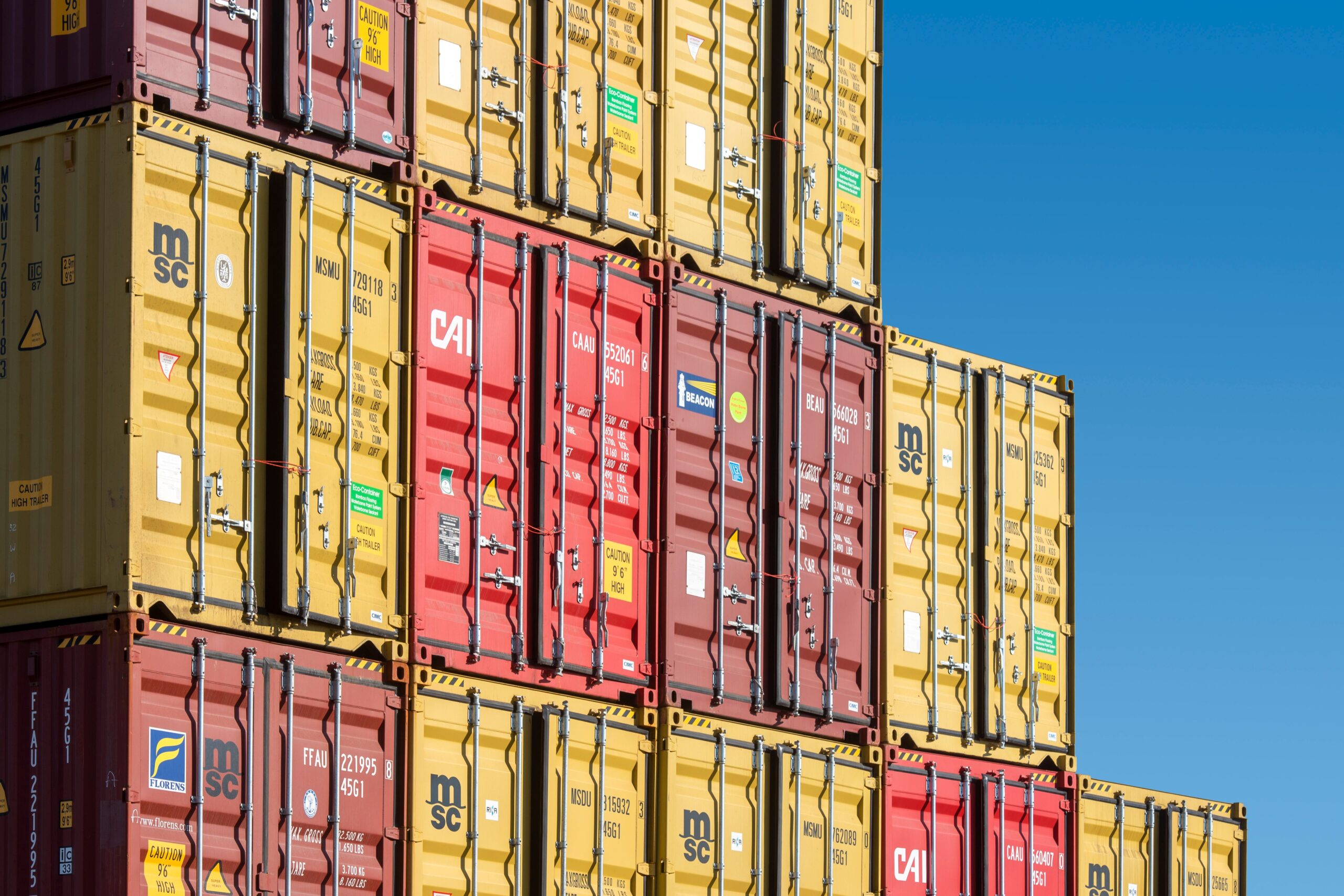Colourful stacked cargo containers