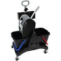 Cleaning trolley with 2x15-l buckets with press + cleaning product tray - Manutan Expert