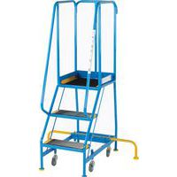 3-Tread Narrow Mobile Ribbed Rubber Step Ladder & Guardrail - EN131-7