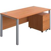 Office Desk - 2-Drawer Mobile Pedestal & Goal Post Legs - 1600x800mm