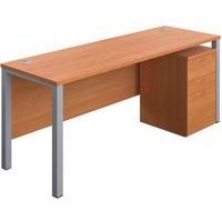 1800x600 Office Desk - 3-Drawer High Mobile Pedestal & Goal Post Legs