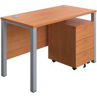 Office Desk - 3-Drawer Mobile Pedestal & Goal Post Legs - 1200x600mm