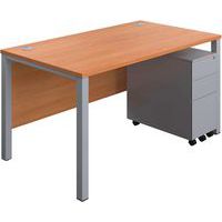 Office Desk - 3-Drawer Slim Pedestal & Goal Post Legs - WxD 1400x800mm