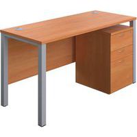 1400x600 Office Desk - 3-Drawer High Mobile Pedestal & Goal Post Legs