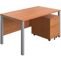 Office Desk - 2-Drawer Mobile Pedestal & Goal Post Legs - 1400x800mm