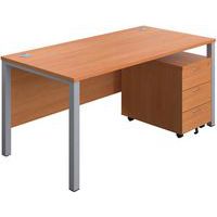 Office Desk - 3-Drawer Mobile Pedestal & Goal Post Legs - 1600x800mm