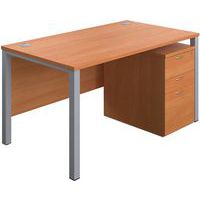 1400x800 Office Desk - 3-Drawer High Mobile Pedestal & Goal Post Legs