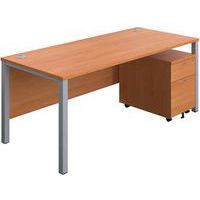 Office Desk - 2-Drawer Mobile Pedestal & Goal Post Legs - 1800x800mm