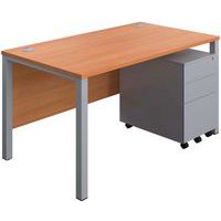Office Desk - 3-Drawer Storage Pedestal & Goal Post Legs - 1400x800mm