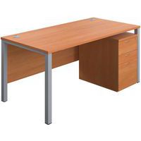 1600x800 Office Desk - 3-Drawer High Mobile Pedestal & Goal Post Legs