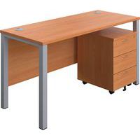 Office Desk - 3-Drawer Mobile Pedestal & Goal Post Legs - 1400x600mm