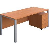 Office Desk - 3-Drawer Mobile Pedestal & Goal Post Legs - 1800x800mm