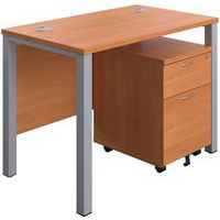 Office Desk - 2-Drawer Mobile Pedestal & Goal Post Legs - 1000x600mm