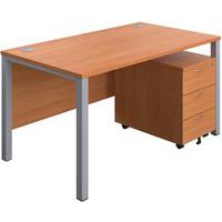 Office Desk - 3-Drawer Mobile Pedestal & Goal Post Legs - 1400x800mm