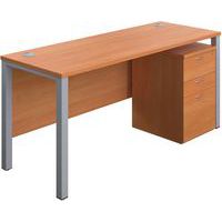 1600x600 Office Desk - 3-Drawer High Mobile Pedestal & Goal Post Legs