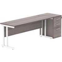 Straight Desk - 1800x600mm - High 3-Drawer Under Pedestal - 2 Uprights