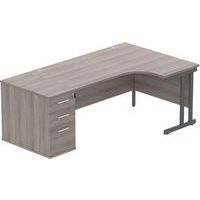 Right Hand Desk - 3-Drawer 600mm Pedestal - x2 Uprights - 1600x1200mm