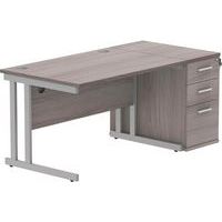 Straight Desk - 1200x800mm - High 3-Drawer Under Pedestal - 2 Uprights