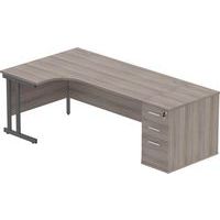 Left Hand Desk - 3-Drawer 600mm Pedestal - x2 Uprights - 1800x1200mm