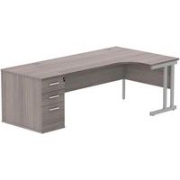 Right Hand Desk - 3-Drawer 800mm Pedestal - x2 Uprights - 1800x1200mm