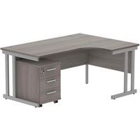 Right Hand Corner Desk - 3-Drawer Pedestal - x2 Uprights - 1600x1200mm