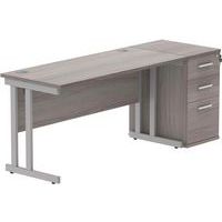 Straight Desk - 1400x600mm - High 3-Drawer Under Pedestal - 2 Uprights