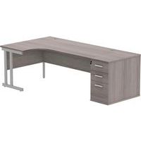 Left Hand Desk - 3-Drawer 800mm Pedestal - x2 Uprights - 1800x1200mm