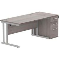 Straight Desk - 1400x800mm - High 3-Drawer Under Pedestal - 2 Uprights