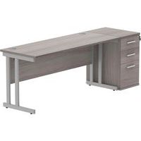 Straight Desk - 1600x600mm - High 3-Drawer Under Pedestal - 2 Uprights