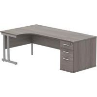Left Hand Desk - 3-Drawer 800mm Pedestal - x2 Uprights - 1600x1200mm