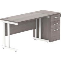 Straight Desk - 1200x600mm - High 3-Drawer Under Pedestal - 2 Uprights