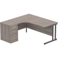 Left Hand Desk - 3-Drawer 600mm Pedestal - x2 Uprights - 1600x1200mm