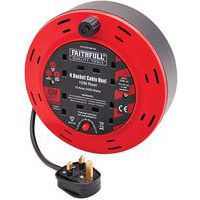 Faithfull Compact 10m 10A Hand Cable Reel - 4 Sockets - BS Approved