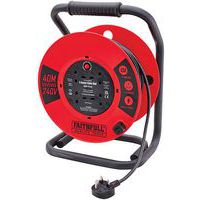 Faithfull 40m 13A Heavy Duty Cable Reel - 4 Sockets - Steel Frame