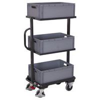 Order-picking trolley with three plastic crates