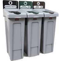 3 Stream Recycling Station - 3 Bins In 1 Bundle - Rubbermaid Slim Jim