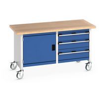 Mobile one-piece workbench with cabinet and drawers