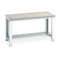 Cubio workbench with fixed shelf - Width 150 cm - Linoleum
