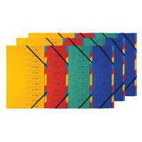 Stapled document organiser with elastic straps, 7 sections - Assorted colours