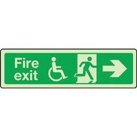 Disabled Fire Exit Photoluminescent Sign - Arrow Right - Safety