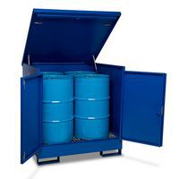 Drumbank with doors open and 4 drums inside.