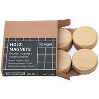 Round wooden magnets - 33 mm - Pack of four - Natural - Sigel