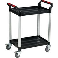 Plastic Tray Utility Trolley - 2 Shelves and Handles - Aluminium