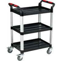 Plastic Tray Utility Trolley - 3 Shelves and Handles - Aluminium
