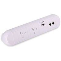 White Desktop Power Module Accessory - 2 Plug Sockets - 2 Data Ports