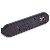 Black Desktop Power Module Accessory - 2 Plug Sockets - 2 Data Ports