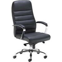 Black Executive Office Chair - Faux Leather - Chrome Swivel Base -Ares