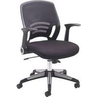 Black Mobile Operator Chair - Low Mesh Back & Folding Arms - Carbon